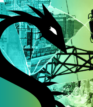 Dragos logo over a collage of industrial scenes