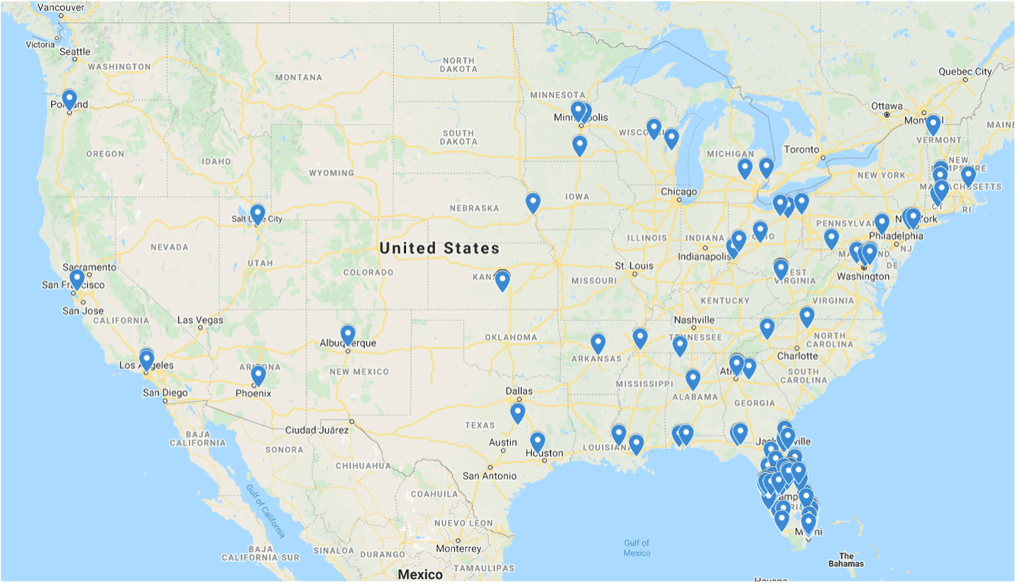 Figure 3: Geolocation of US fingerprinted client computers