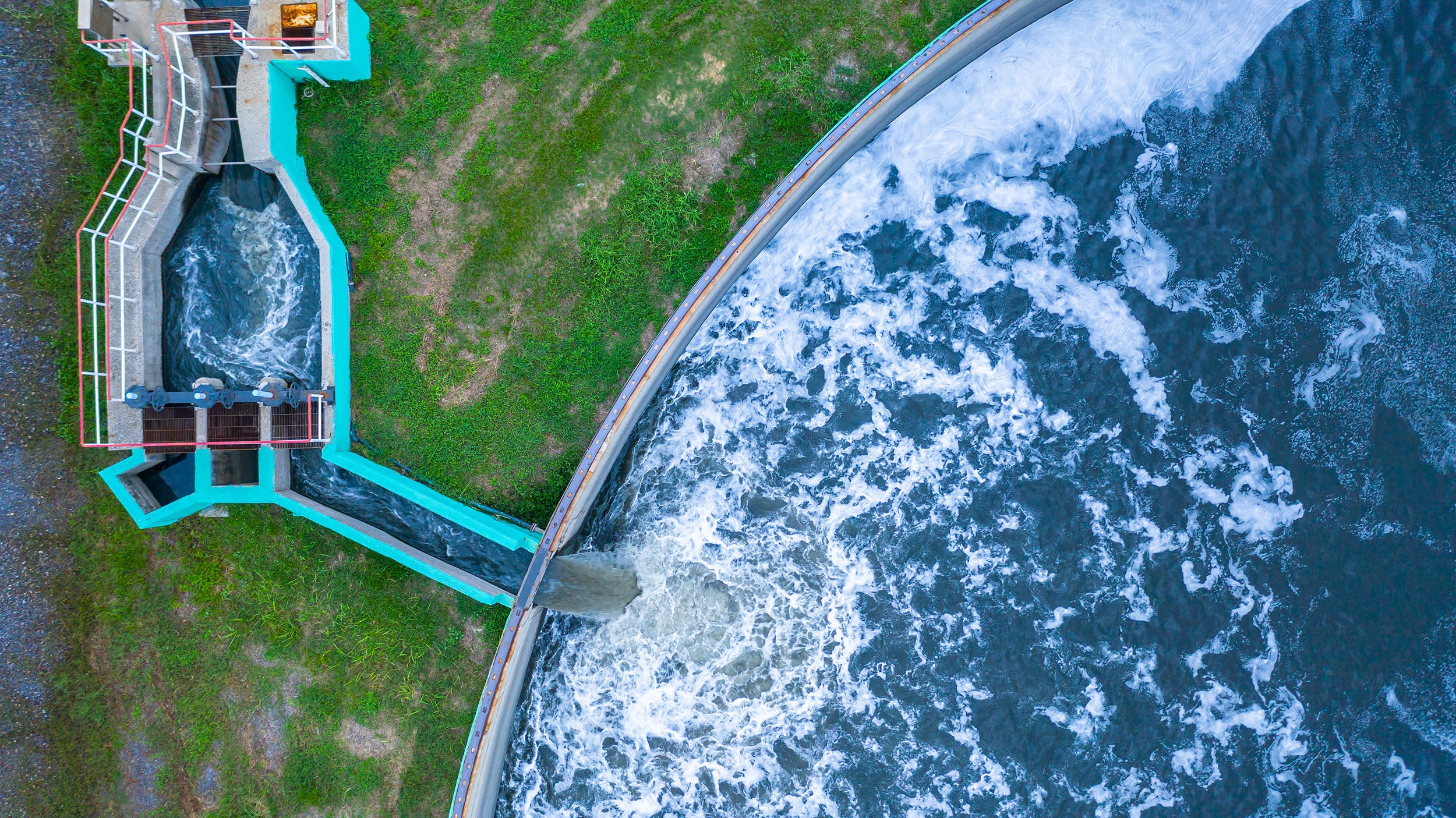 Aerial view water treatment tank with waste water.