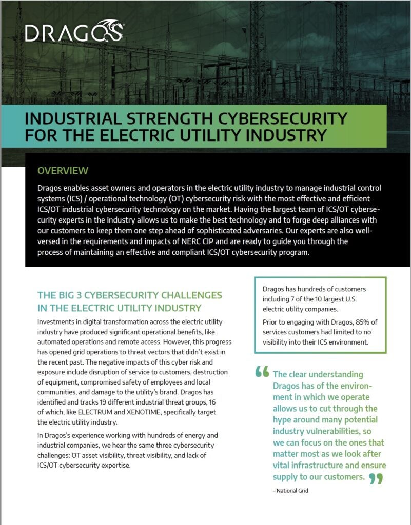 Cover image for Dragos Electric Overview Datasheet.