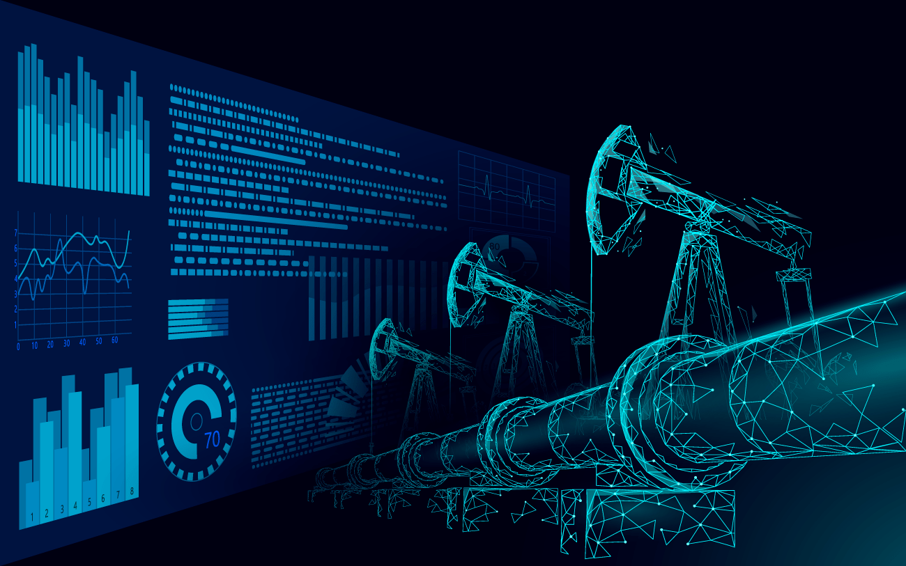 A diagram of oil rigs and pipelines