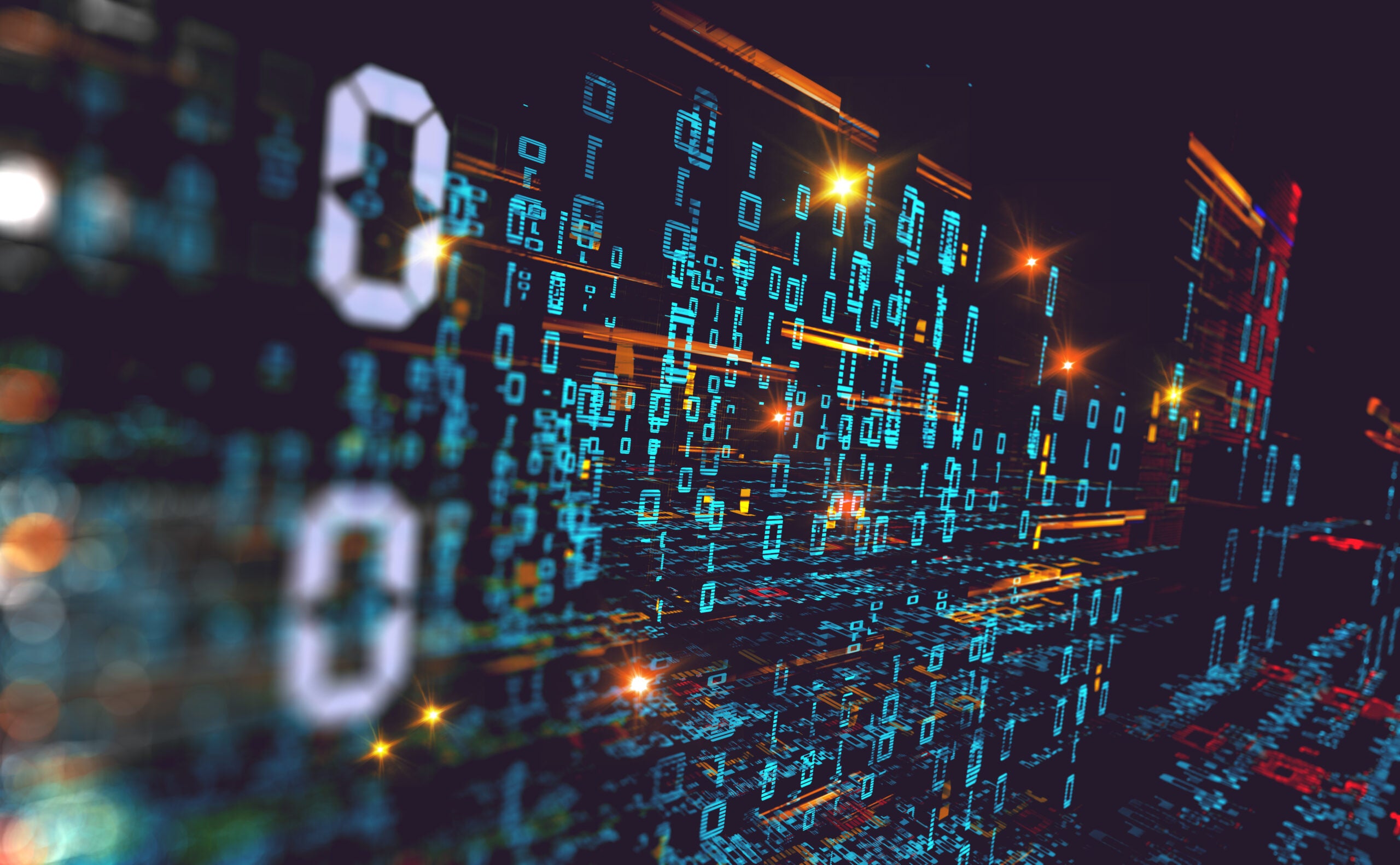 Wallpaper of binary code concept pattern and big data structure.Net and source code.