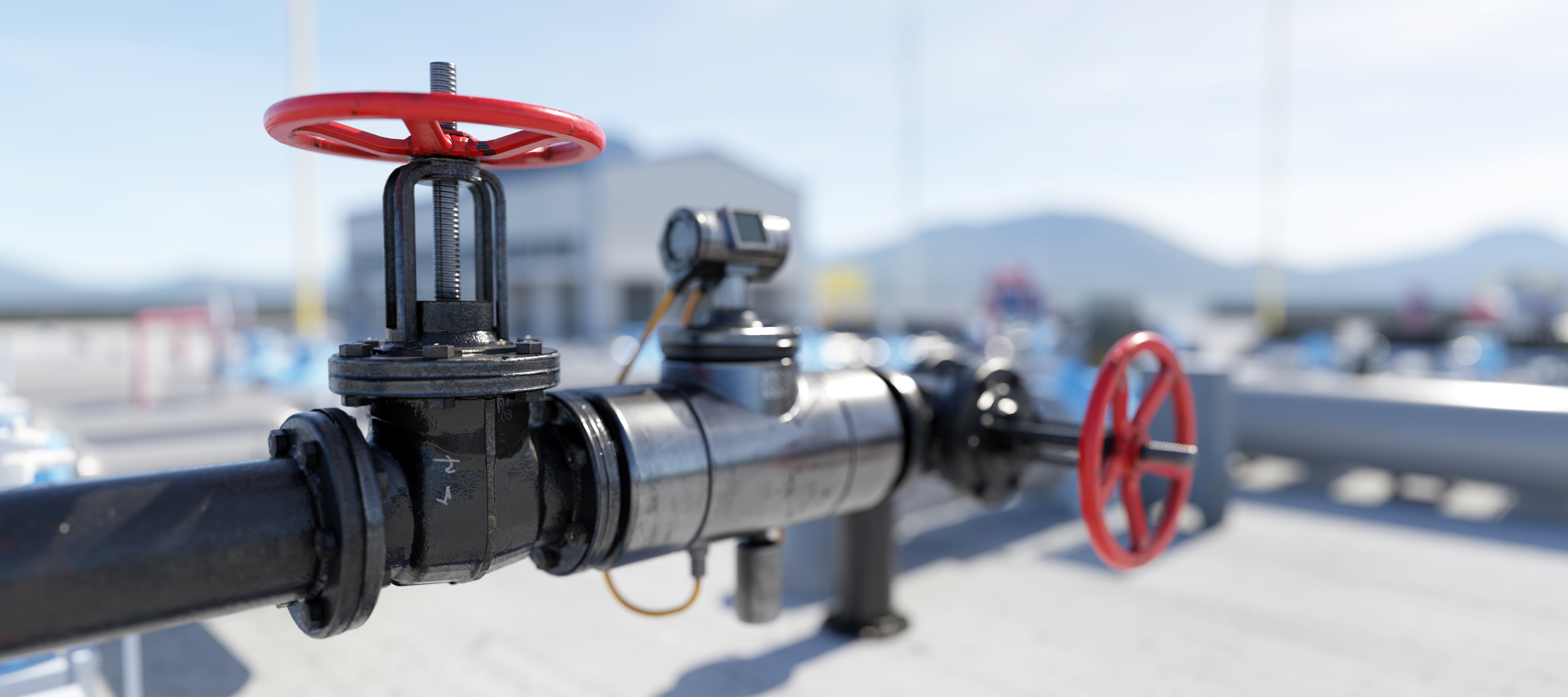 Gas tap with pipeline system at natural gas station. Industry