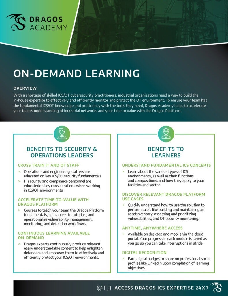 Dragos Academy On-Demand Datasheet cover
