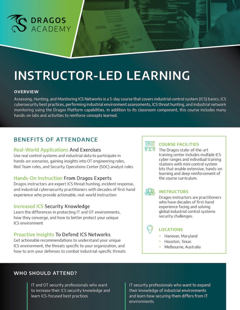 Dragos Academy Instructor-Led Datasheet cover