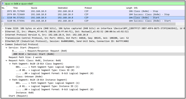 Figure 5: Remote Stop/Start CIP Commands