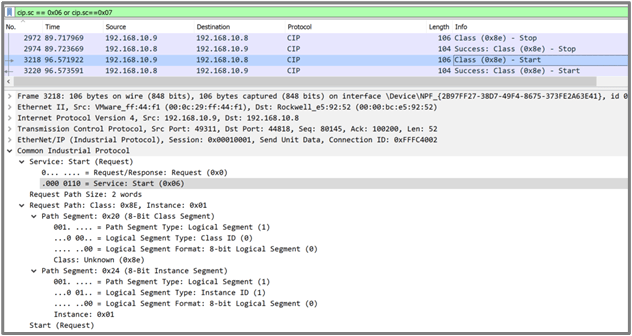 Figure 5: Remote Stop/Start CIP Commands 