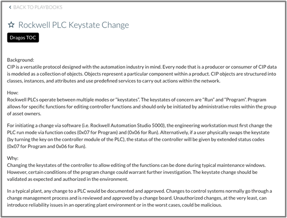 Figure 8: Rockwell PLC Key State Change Playbook