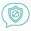 cybersecurity defense icon; cybersecurity risk. Speech bubble with shield inside representing industrial cyber security 