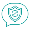 cybersecurity defense icon; cybersecurity risk. Speech bubble with shield inside representing industrial cyber security