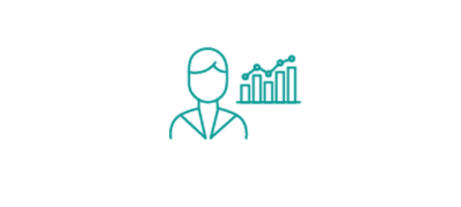 teal icon of a person in front of bar graphs representing threat insight