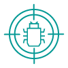 a teal icon of a bug in a scope indicating threat hunting