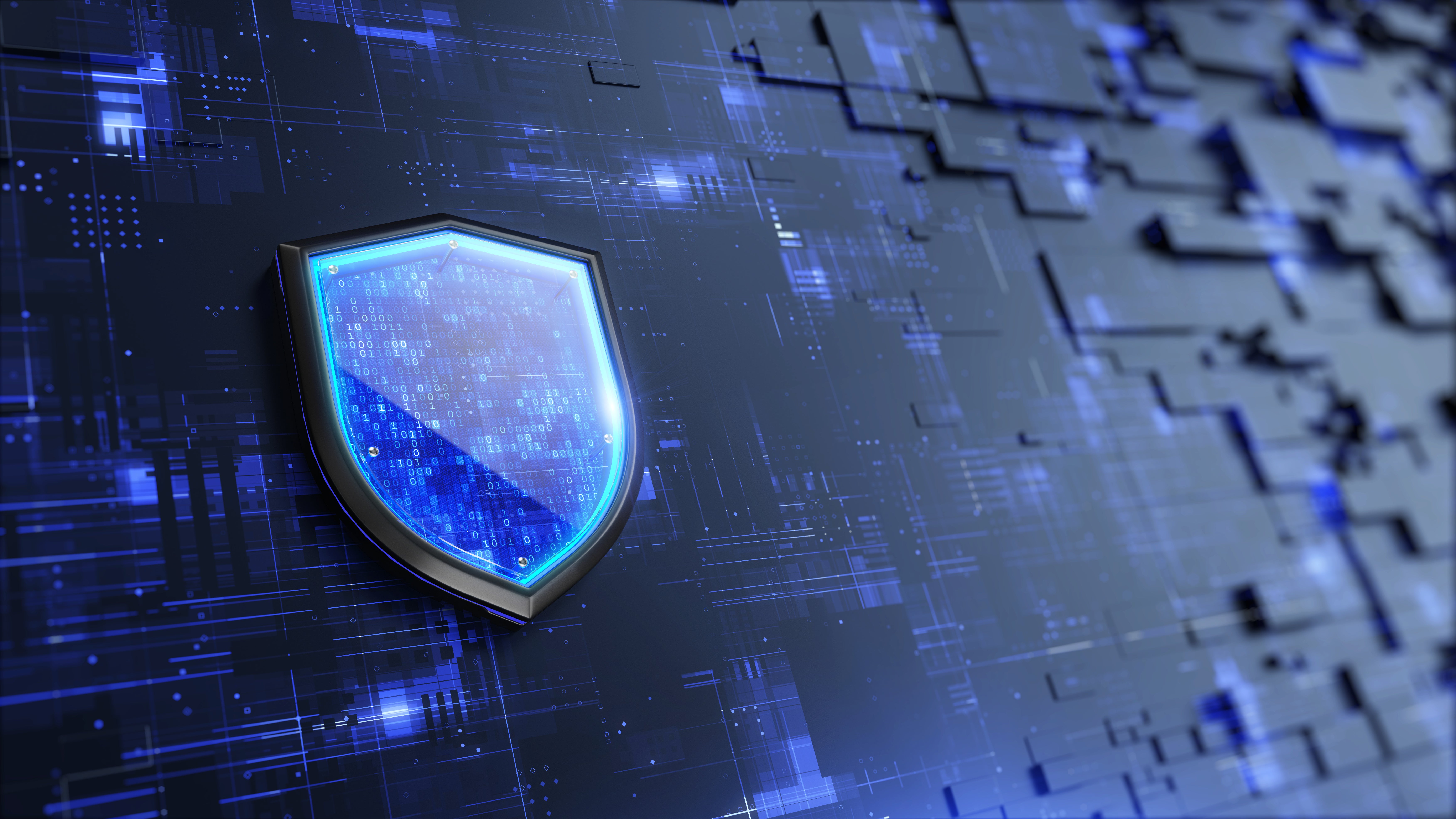 Get Started Shield. Protect and Security concept. Digital Shield on abstract technology background. 3d rendering