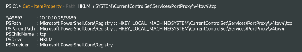 Figure 6. PowerShell registry query port proxy rules