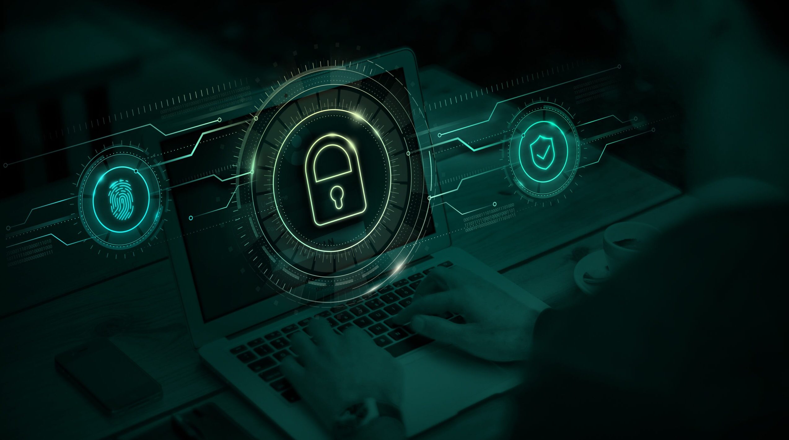 Cyber security, laptop safety lock concept
