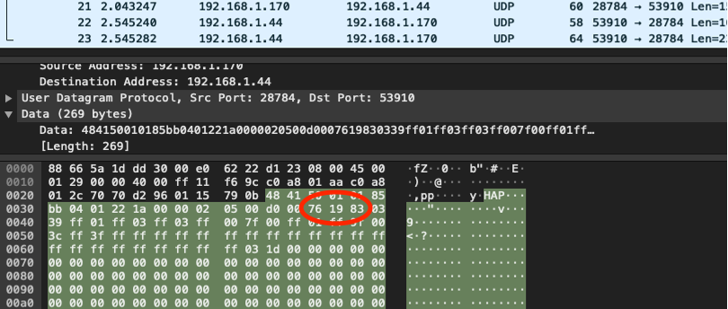 Figure 3: User Datagram Protocol (UDP)response from the PLC containing password after exploitation.