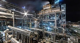 Chemical plant for production and manufacturing of ammonia and nitrogen fertilization at night time.