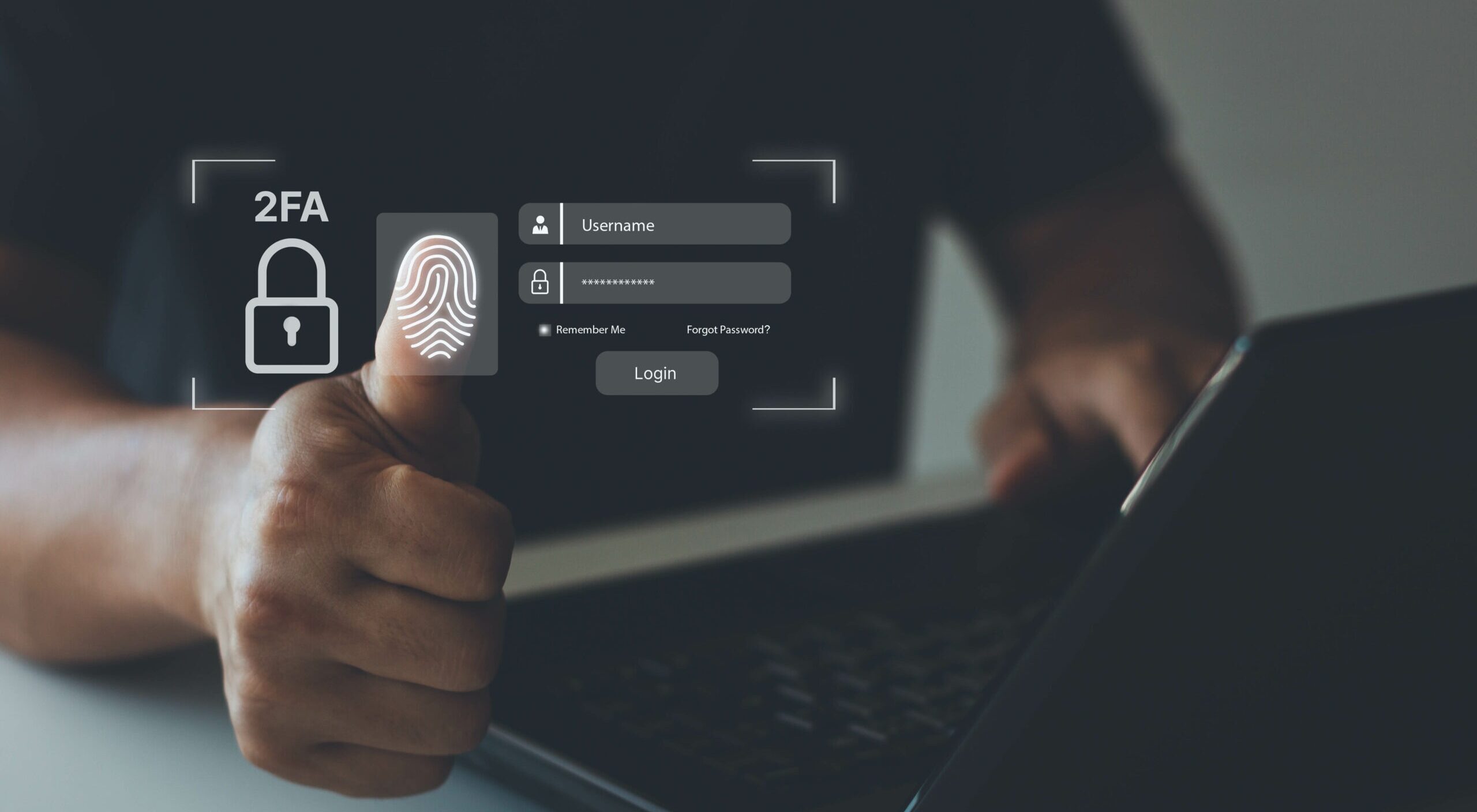 Businessman using a laptop login protection with 2FA, Two-Factor Authentication, Cybersecurity privacy protect data. internet network security technology. Personal online privacy. Cyber hacker threat.