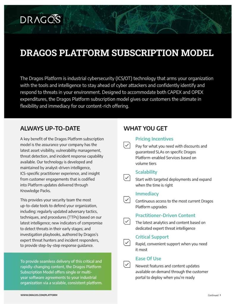 Cover image for The Dragos Platform Subscription Model PDF