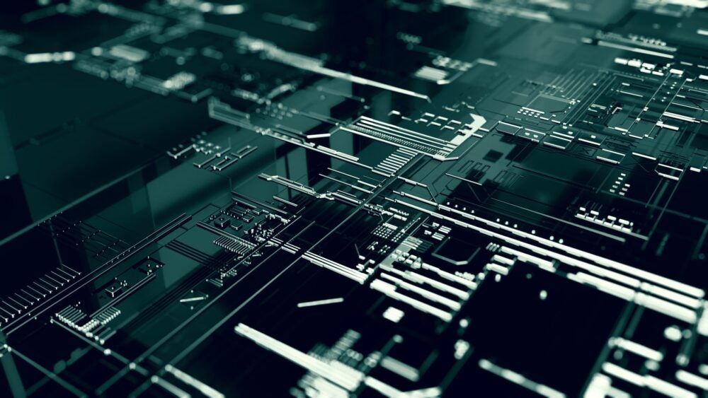 Digital binary data and electronic circuit board representing industry technology; Cyber security risk concept abstract background