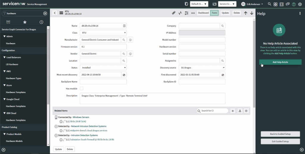 servicenow integration with the dragos cyber security platform