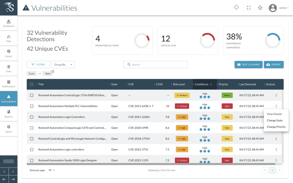 Simplified and prioritized vulnerability management. example of report in Dragos ot cybersecurity platform