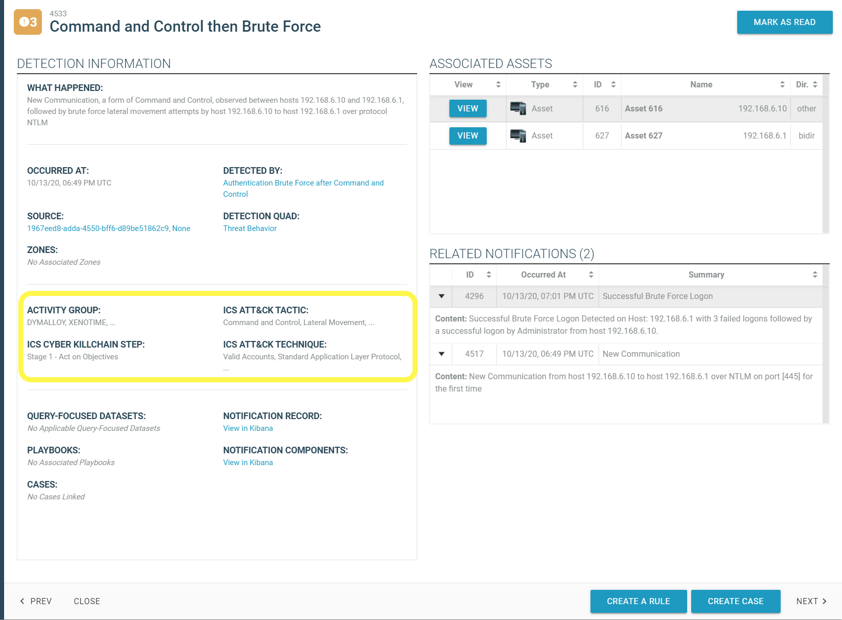 Dragos command and control then brute force detection information