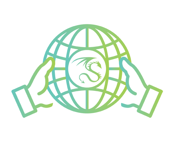 an icon of two hands holding a globe with the Dragos logo in the middle