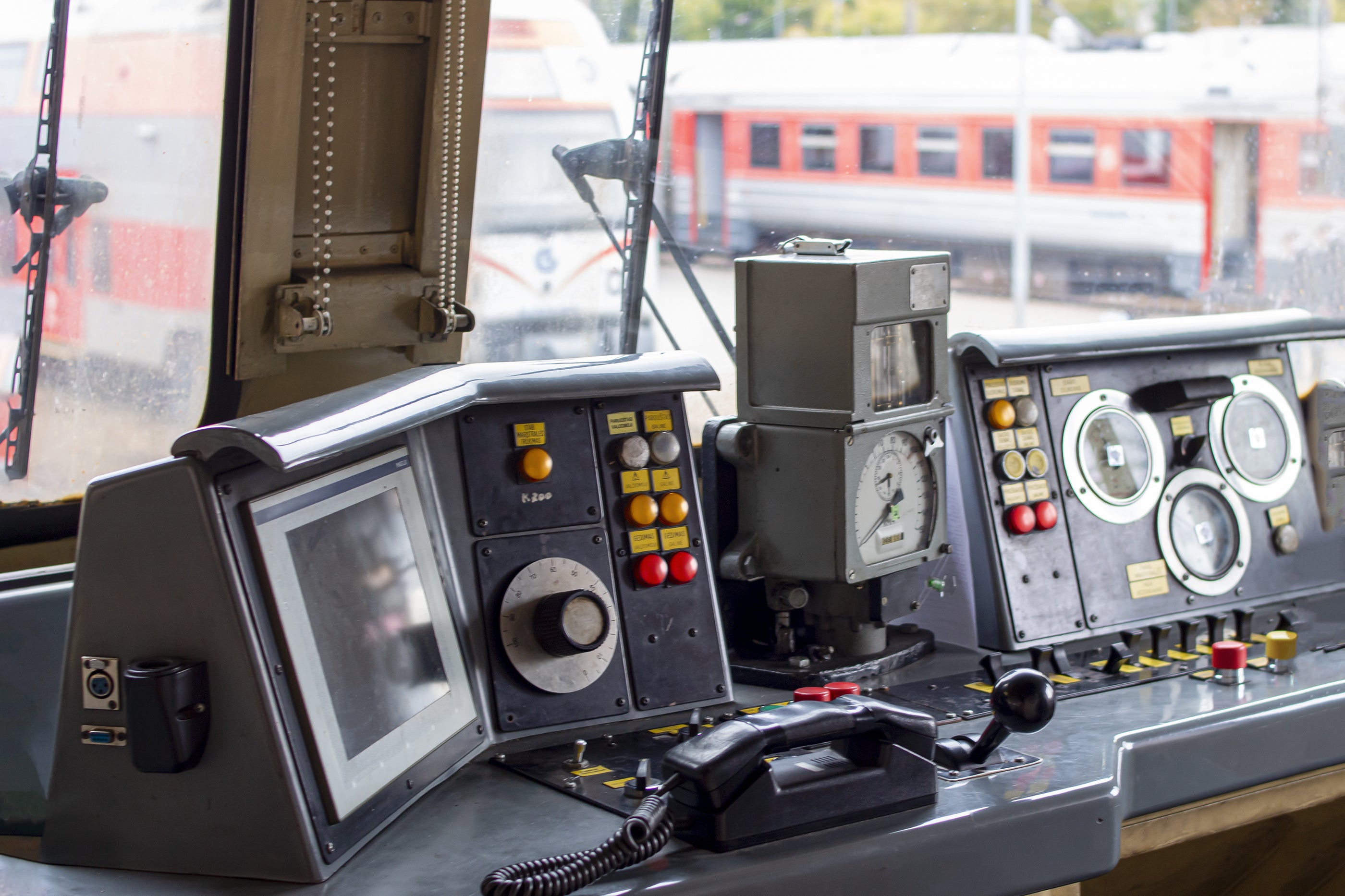 control panel in a train locomotive cab